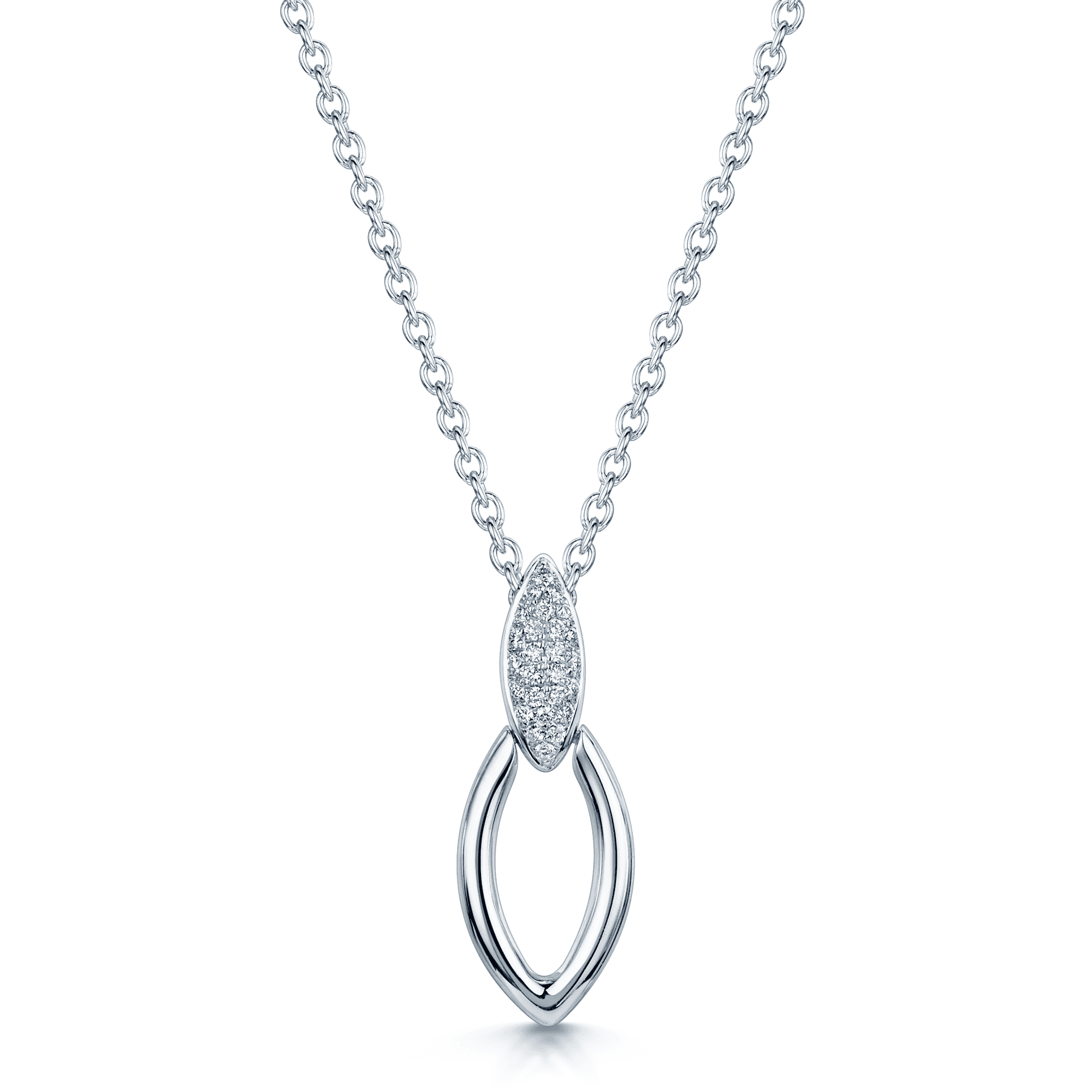The Origin Collection 18ct White Gold Diamond Pave Open Seed Drop Necklace