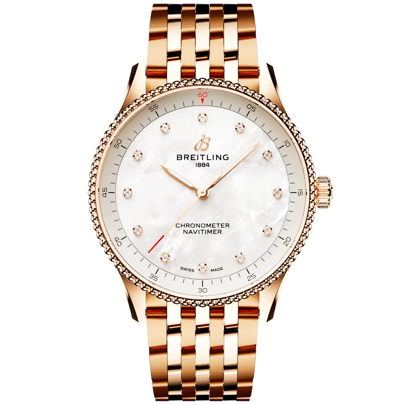 Navitimer 32mm 18ct Red Gold Diamond Dial Ladies Bracelet Watch