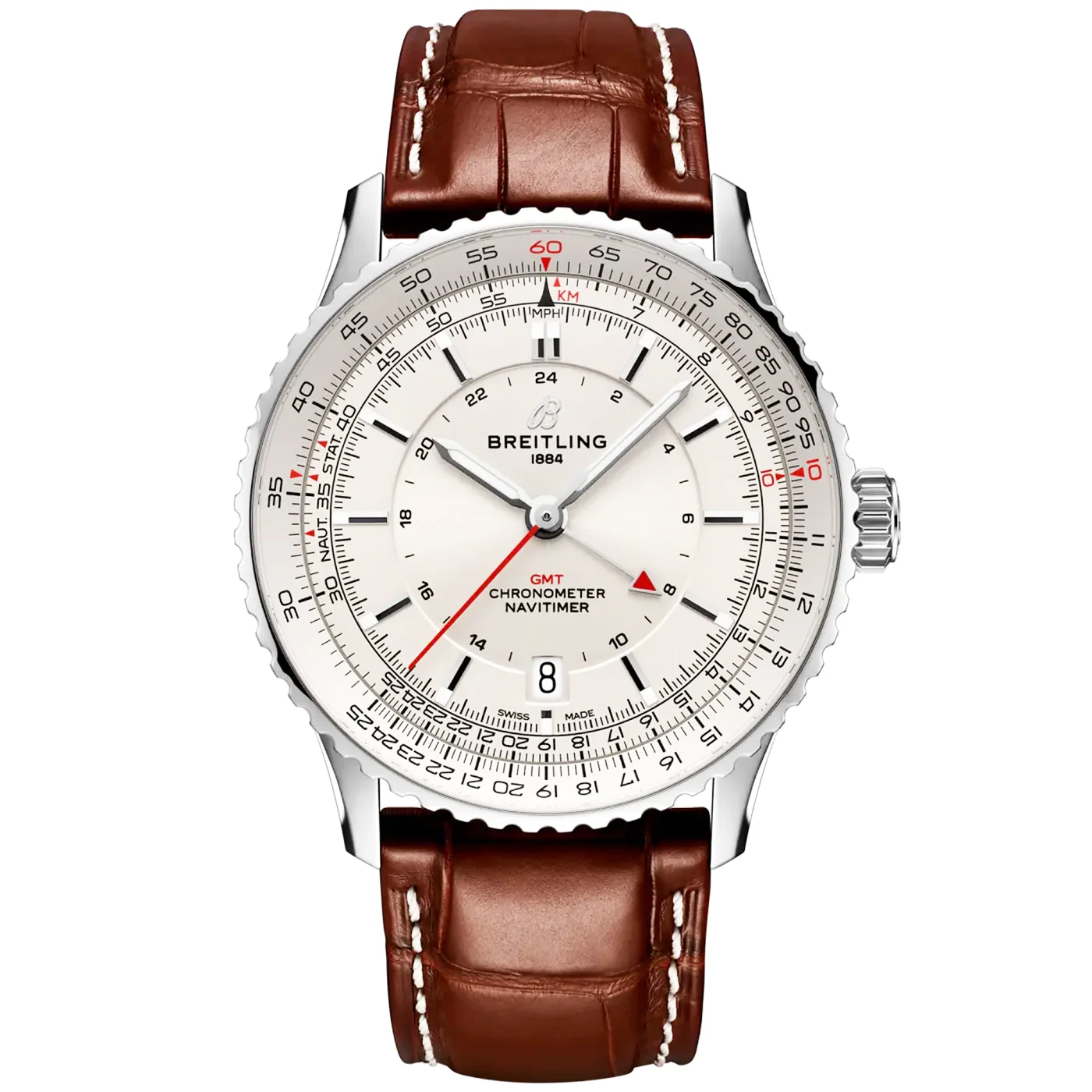 Navitimer GMT 41mm Silver Dial Mens Automatic Strap Watch