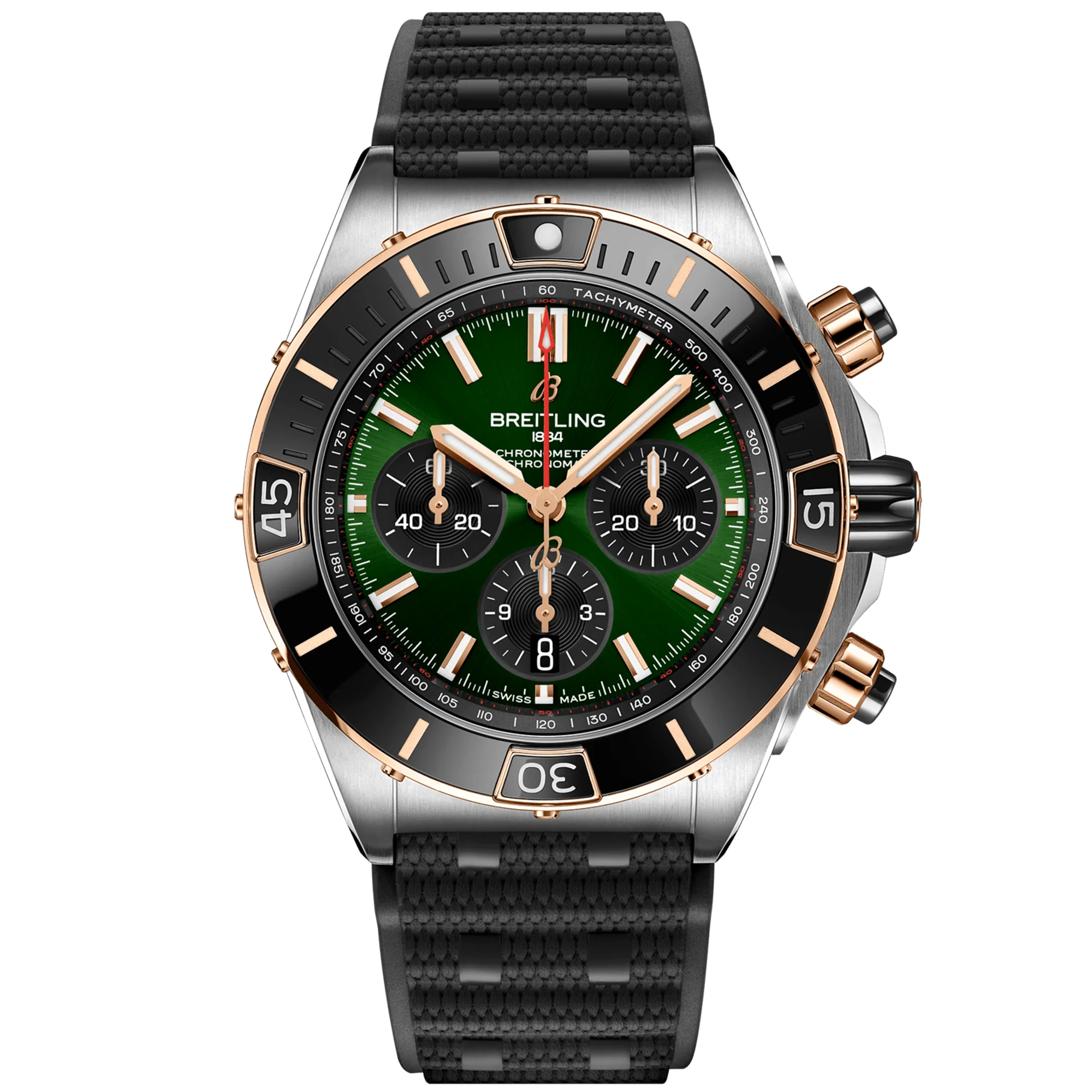 Super Chronomat 44mm Two-Tone Green Dial Men's Automatic Watch Black Strap
