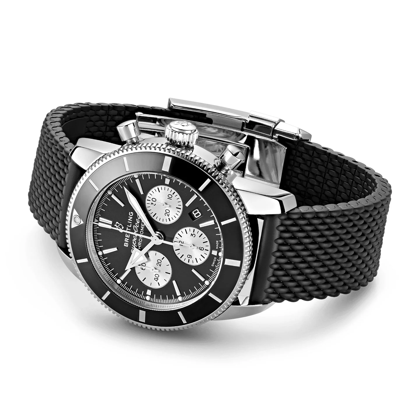 Superocean Heritage II 44mm Black/Silver Dial Rubber Strap Watch - Image 4