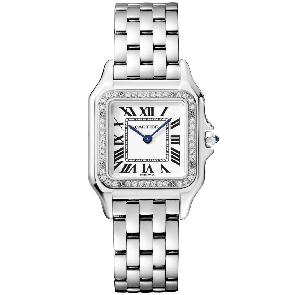 Panthère de Cartier Medium Steel Diamond Bezel Watch Steel Strap