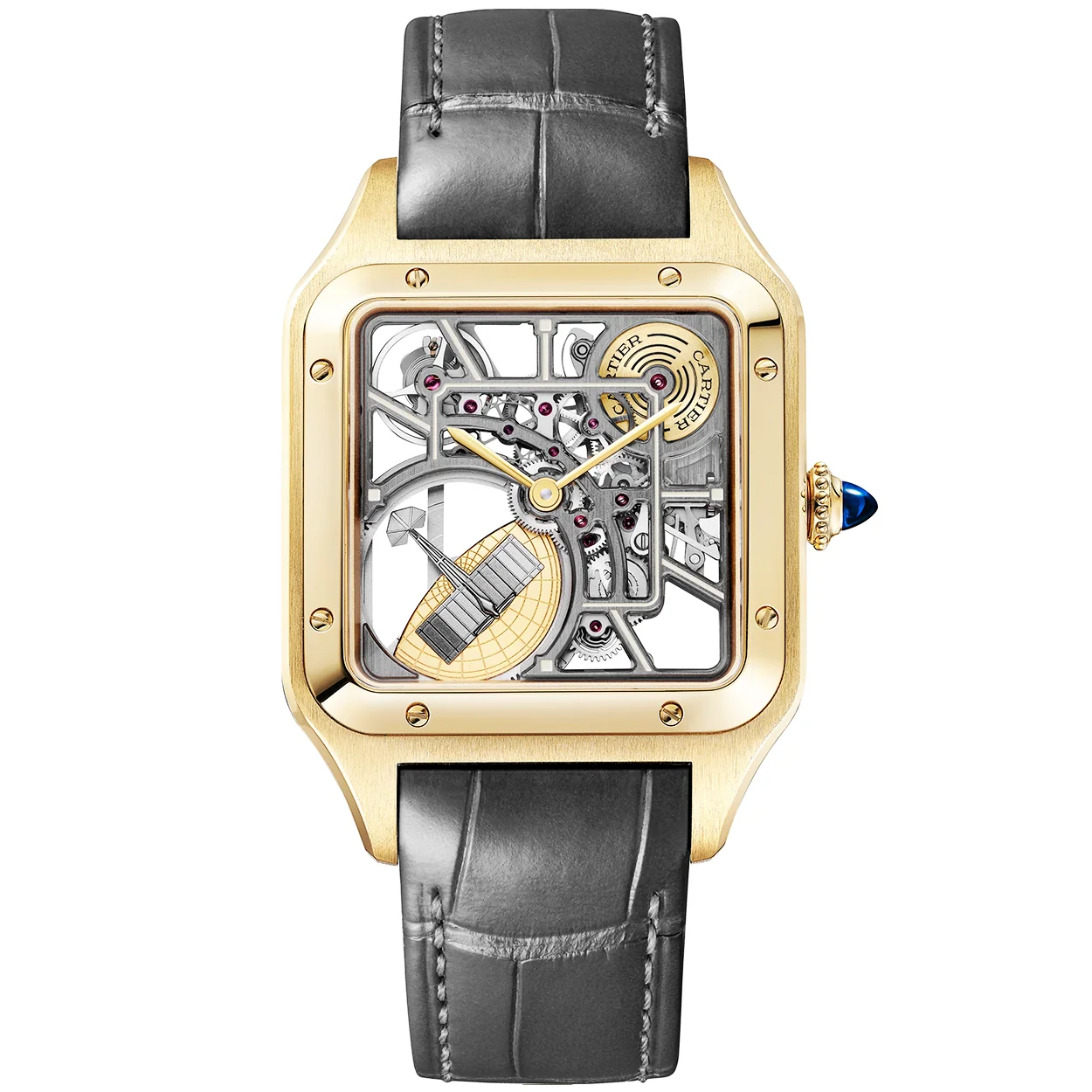 Santos-Dumont Large 18ct Yellow Gold Skeleton Dial Automatic Watch