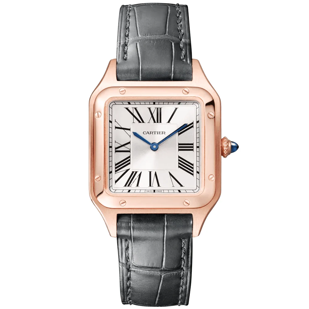 Santos-Dumont Small 18ct Rose Gold Leather Strap Watch