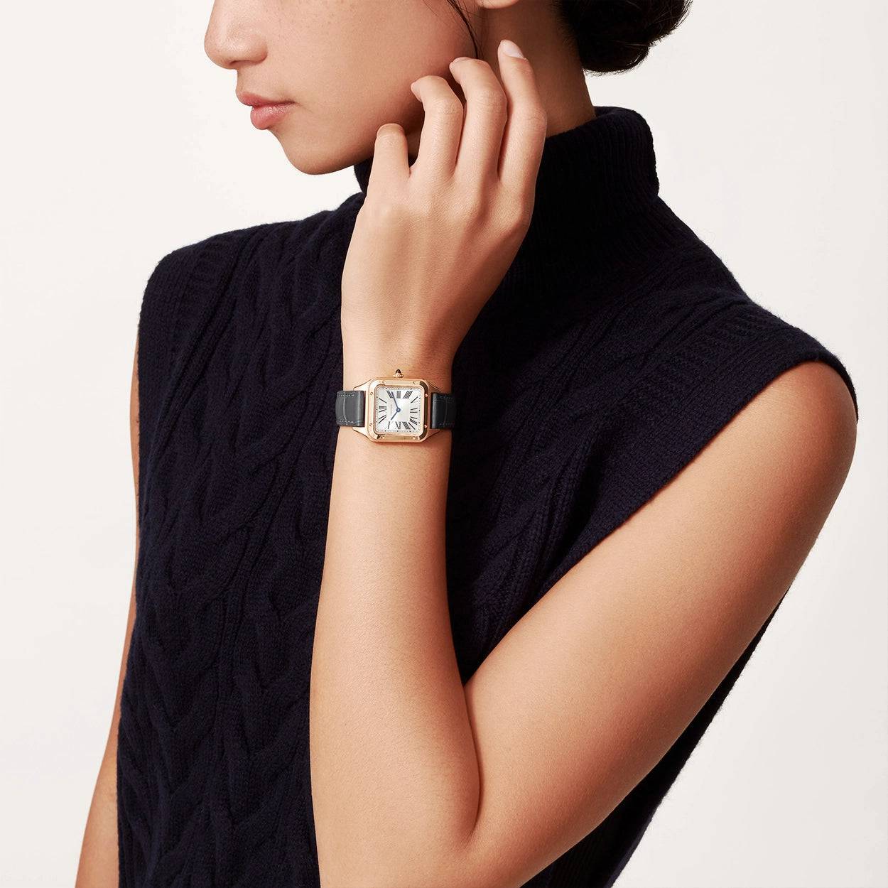 Santos-Dumont Small 18ct Rose Gold Leather Strap Watch - Image 2