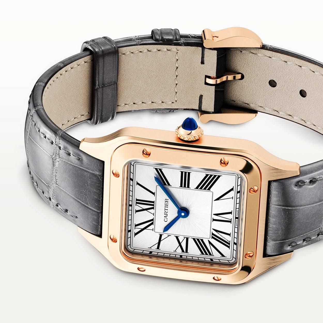 Santos-Dumont Small 18ct Rose Gold Leather Strap Watch - Image 4