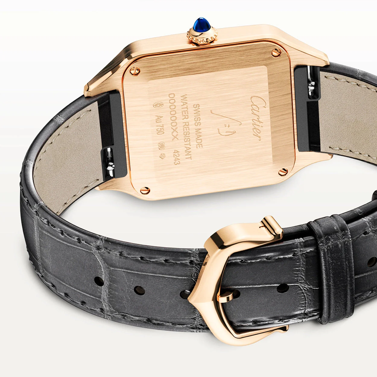 Santos-Dumont Small 18ct Rose Gold Leather Strap Watch - Image 5