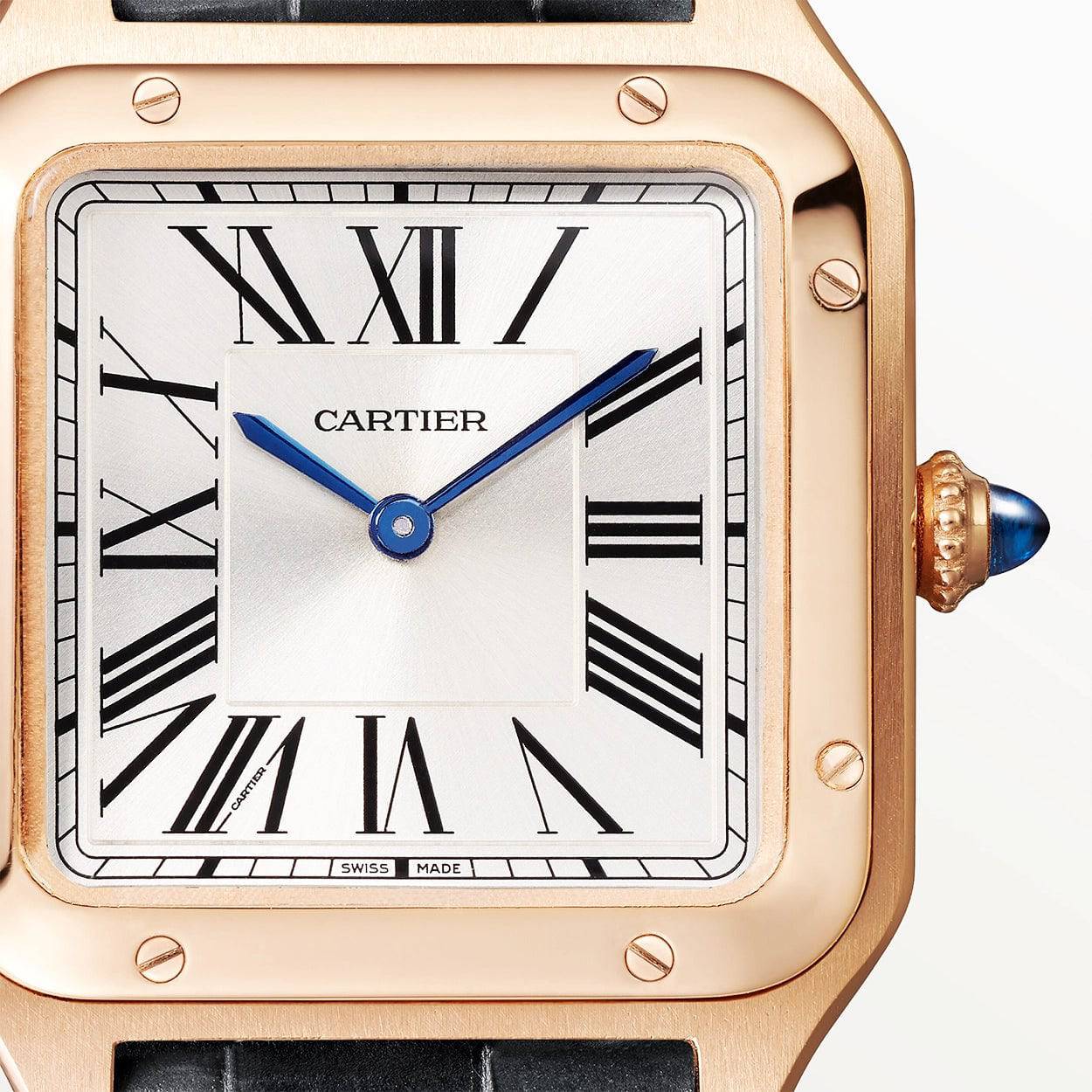 Santos-Dumont Small 18ct Rose Gold Leather Strap Watch - Image 6