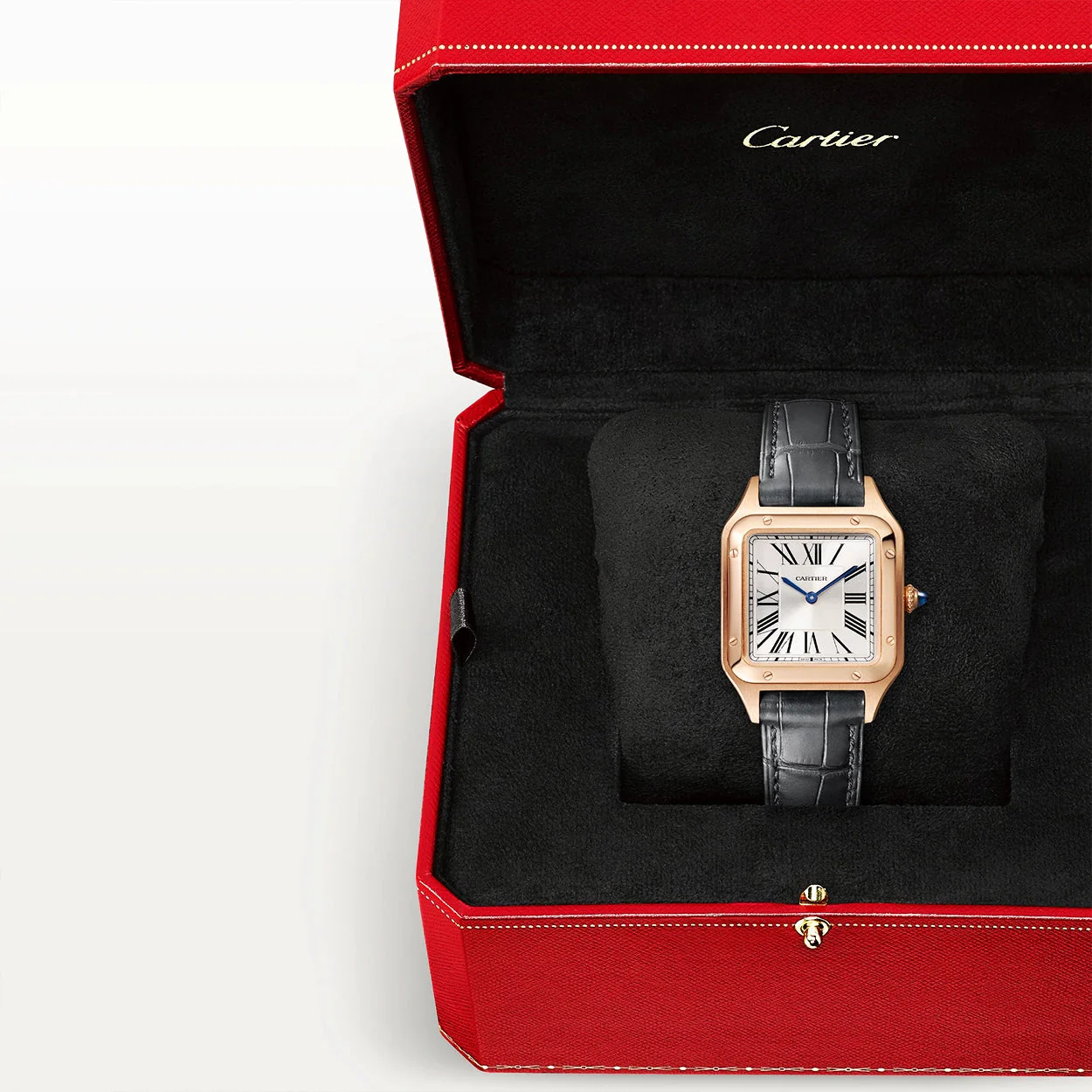 Santos-Dumont Small 18ct Rose Gold Leather Strap Watch - Image 8