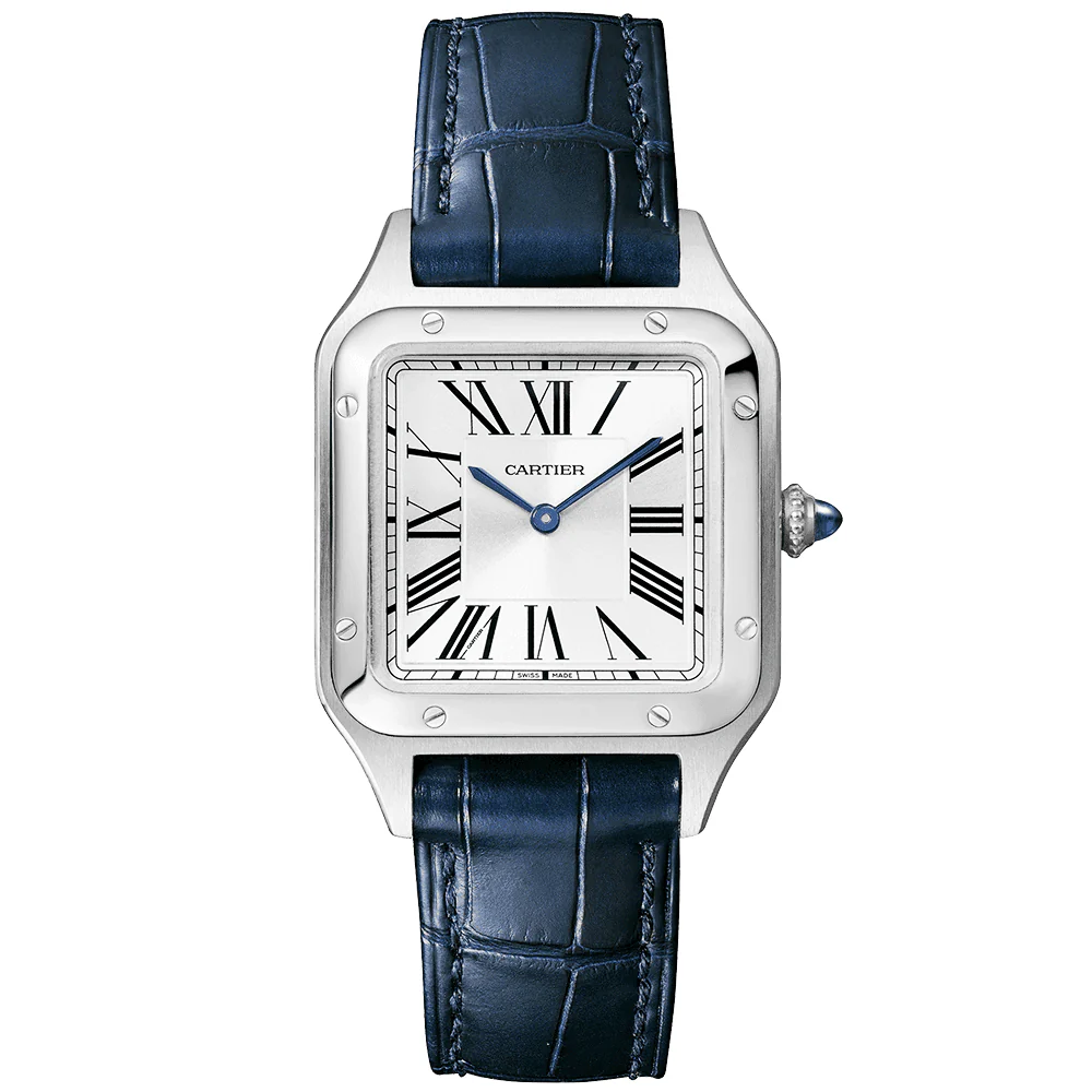 Santos-Dumont Small Steel Leather Strap Watch