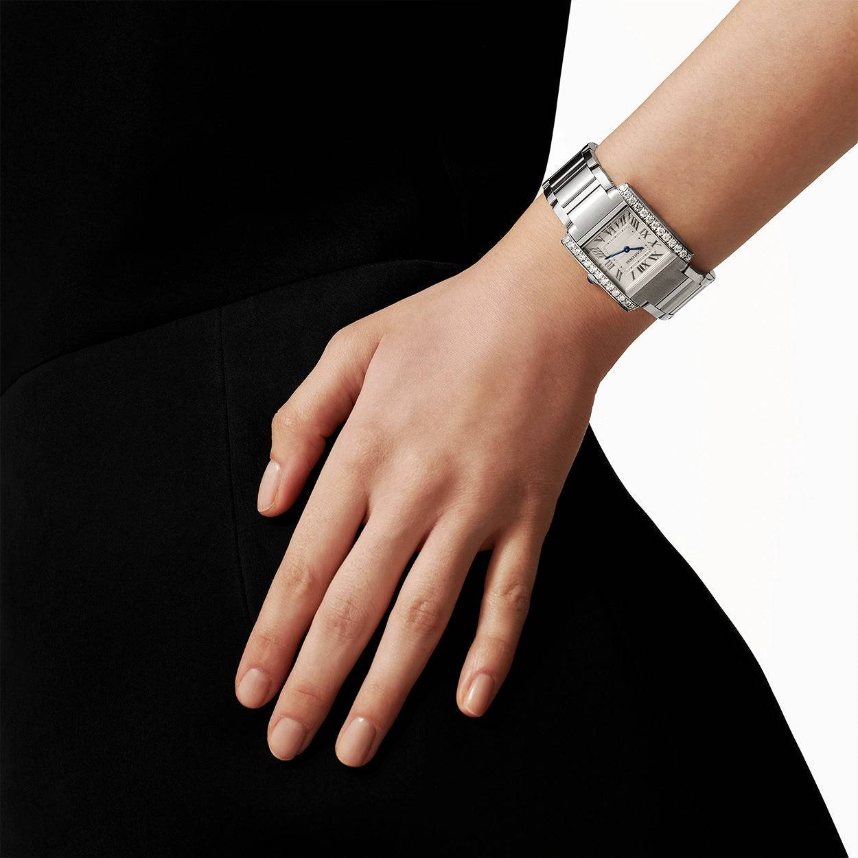 Tank Française Medium Diamond Set Ladies Steel Bracelet Watch - Image 2