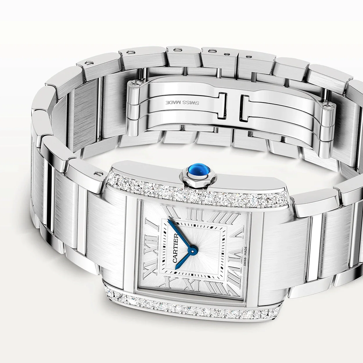 Tank Française Medium Diamond Set Ladies Steel Bracelet Watch - Image 6