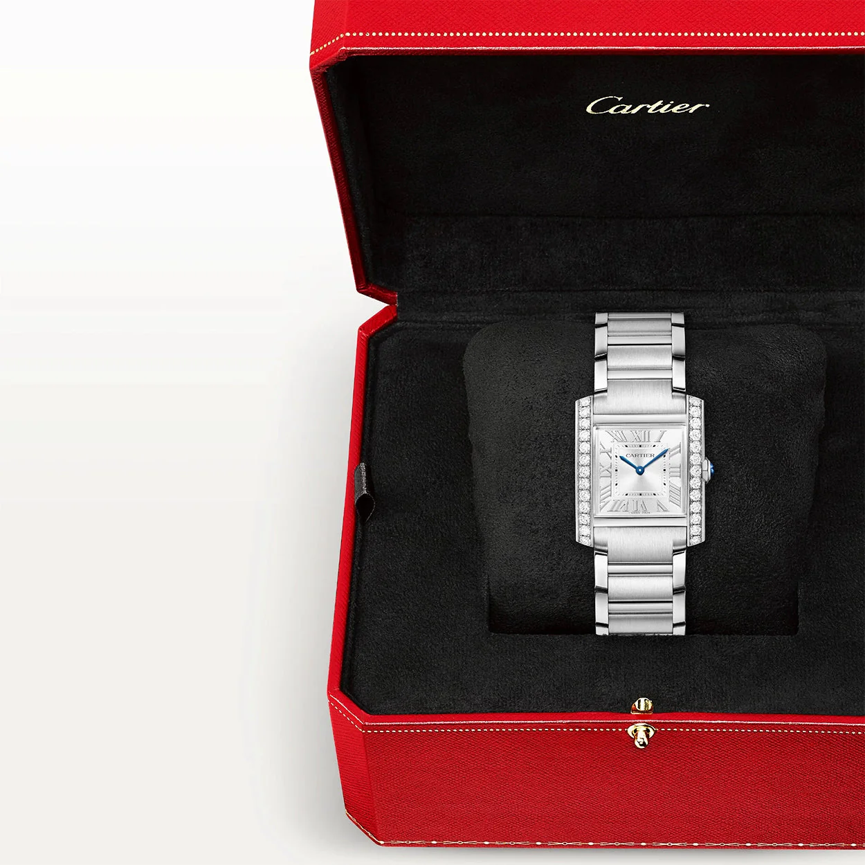 Tank Française Medium Diamond Set Ladies Steel Bracelet Watch - Image 9