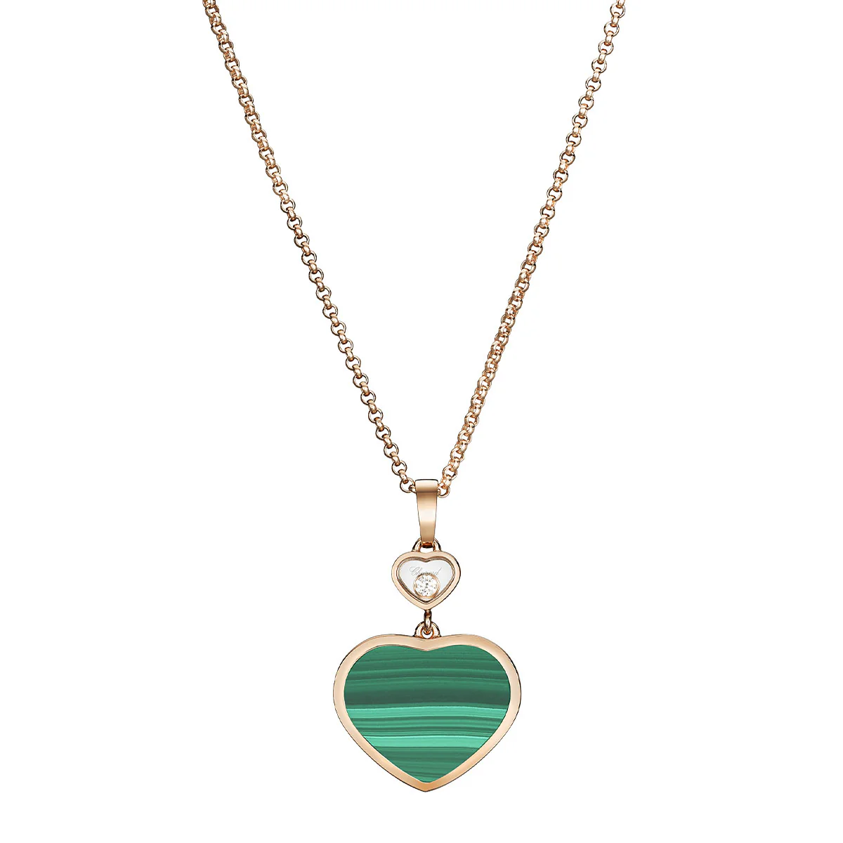 18ct Rose Gold Happy Hearts Malachite & Diamond Pendant