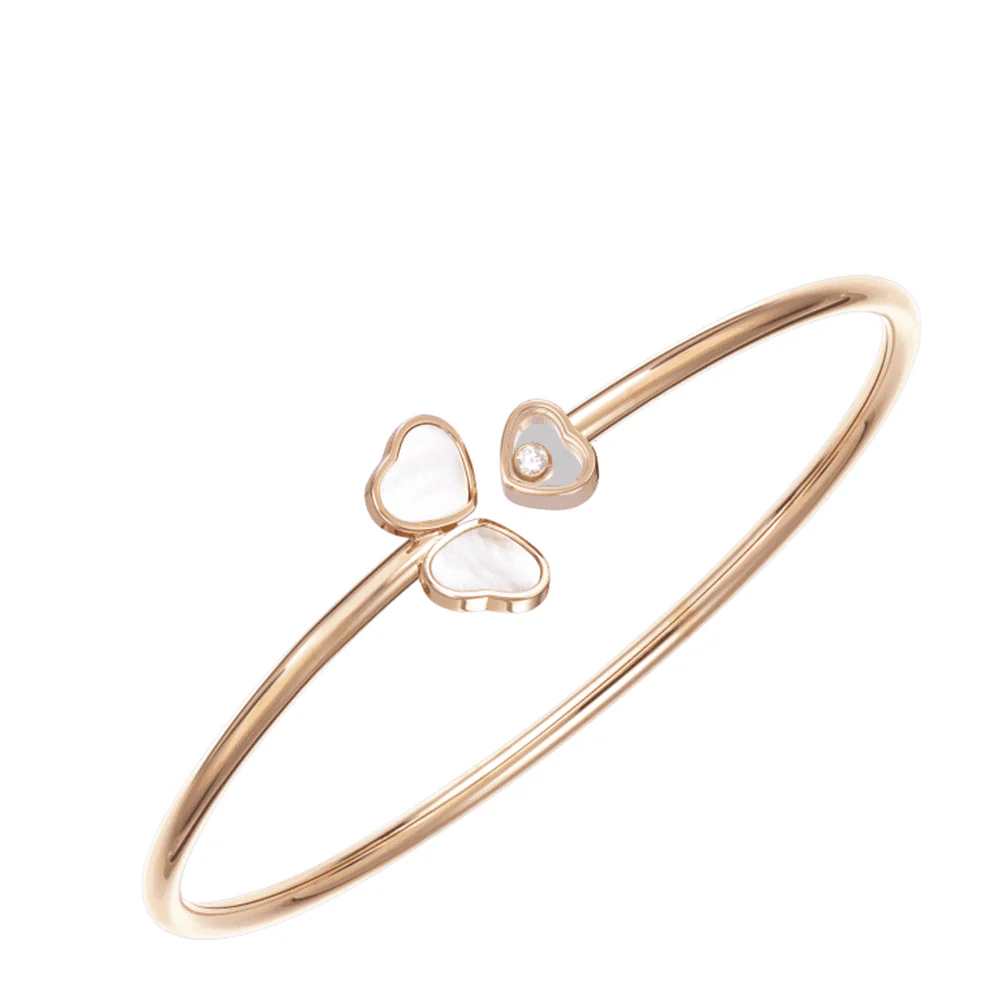 18ct Rose Gold Happy Hearts Wings Mother Of Pearl Bangle