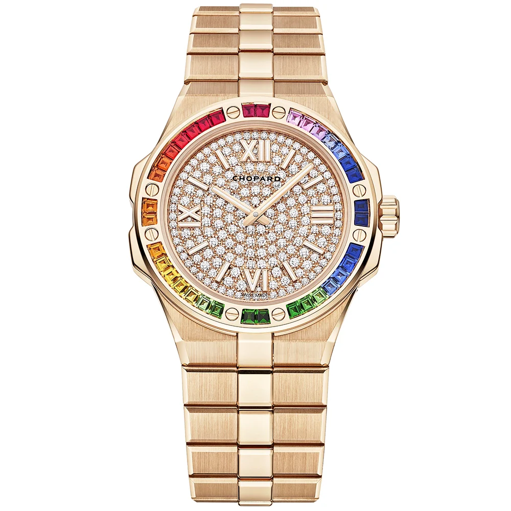 Alpine Eagle 36mm 18ct Rose Gold Rainbow Sapphire Set Watch