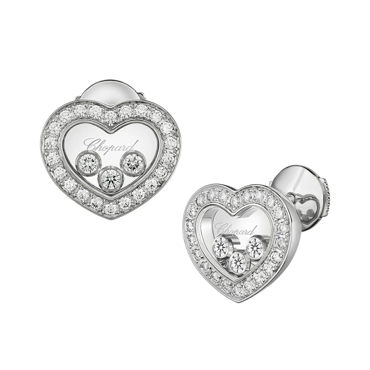 Happy Diamonds Icons 18ct White Gold Three Stone Heart Earrings