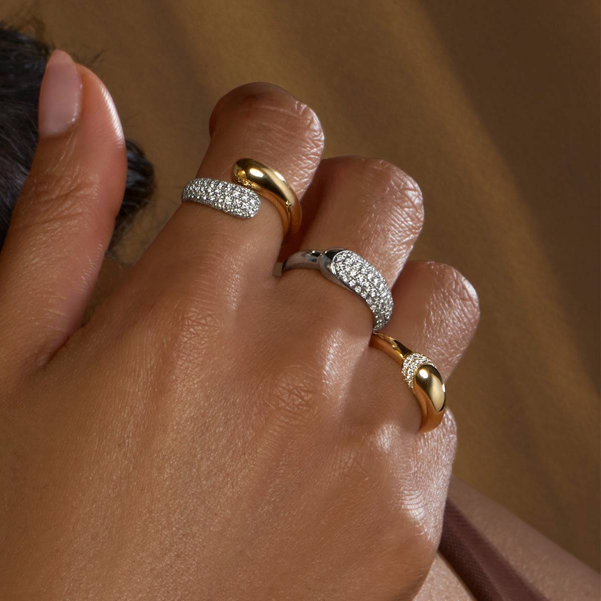 Ember Collection 18ct Yellow And White Gold Diamond Pave Set Twist Dress Ring - Image 2