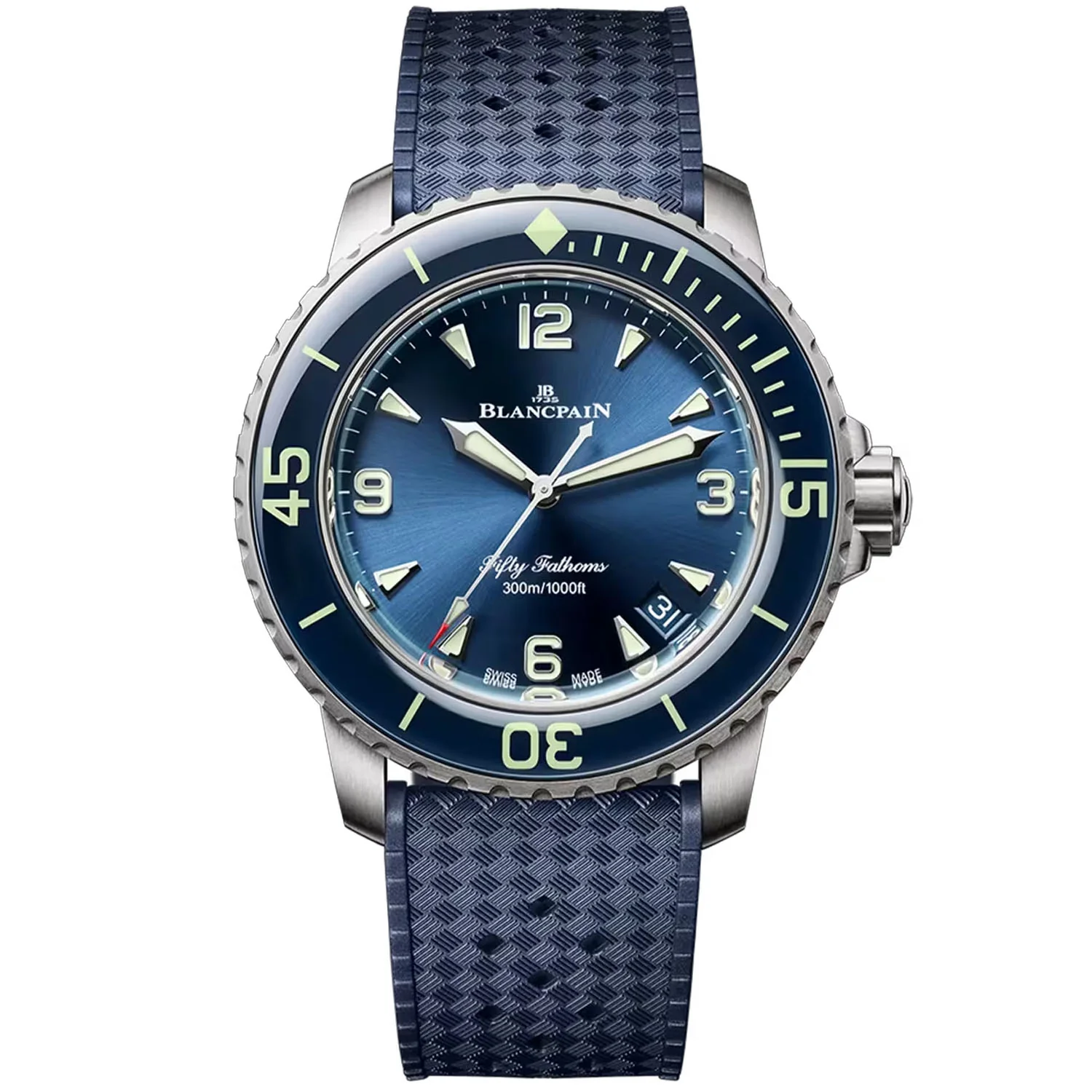 Fifty Fathoms 42.3mm Automatique Blue Dial Rubber Strap Watch