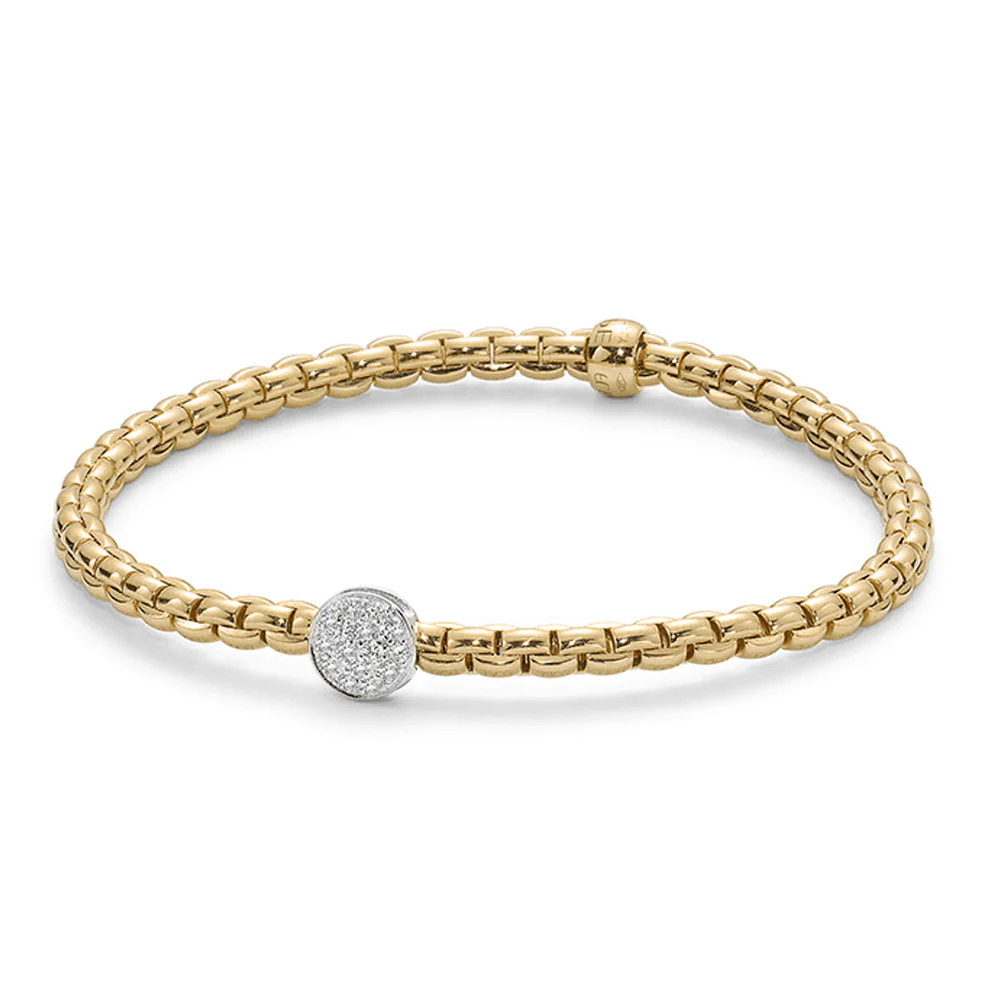 Eka 18ct Yellow Gold Bracelet With Pave Set Diamond Disc