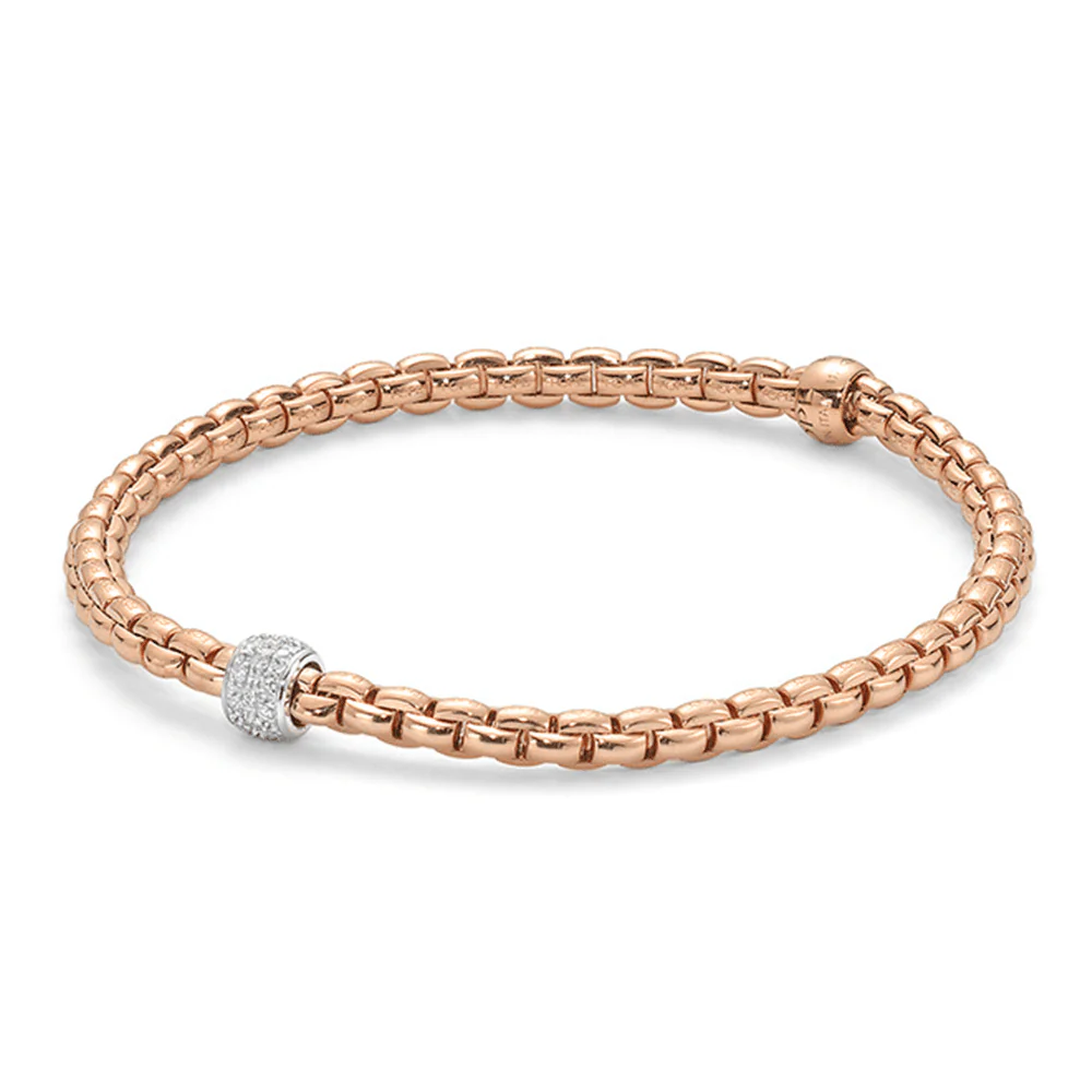 Eka 18ct Rose Gold Bracelet With Pave Diamond Set Rondel