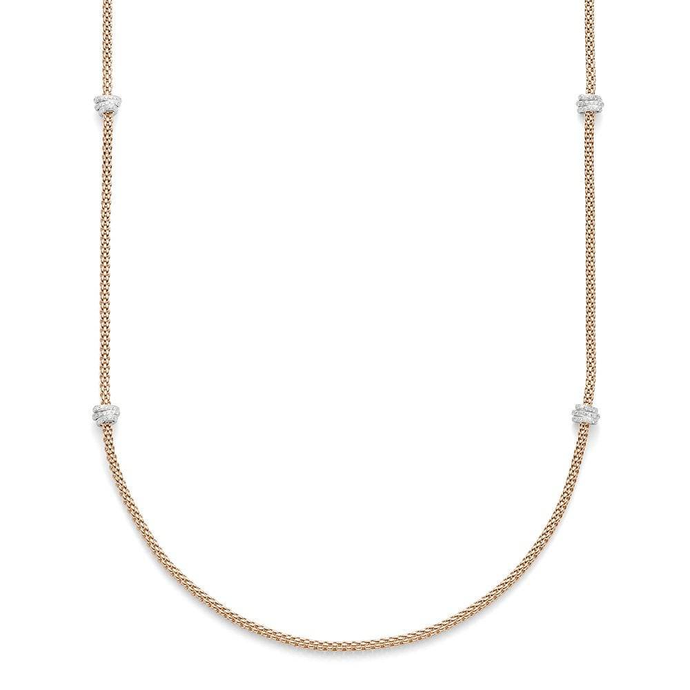 Prima 18ct Rose Gold Long Necklace With Pave Set Diamond Rondels