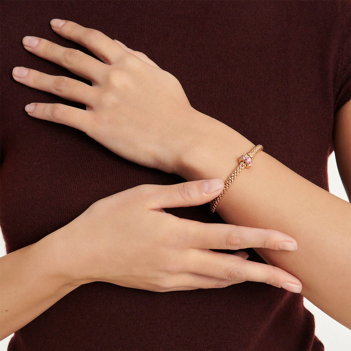18ct Rose Gold Solo Bubble Bracelet Set With Pink Sapphires & Diamonds - Image 2
