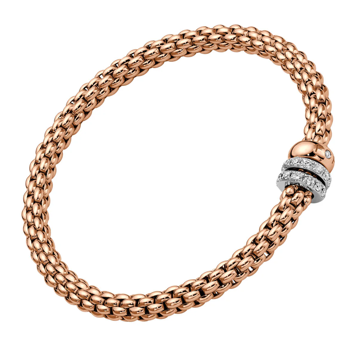 Solo 18ct Rose Gold Flex'it Bracelet With Three Diamond Set Rondels