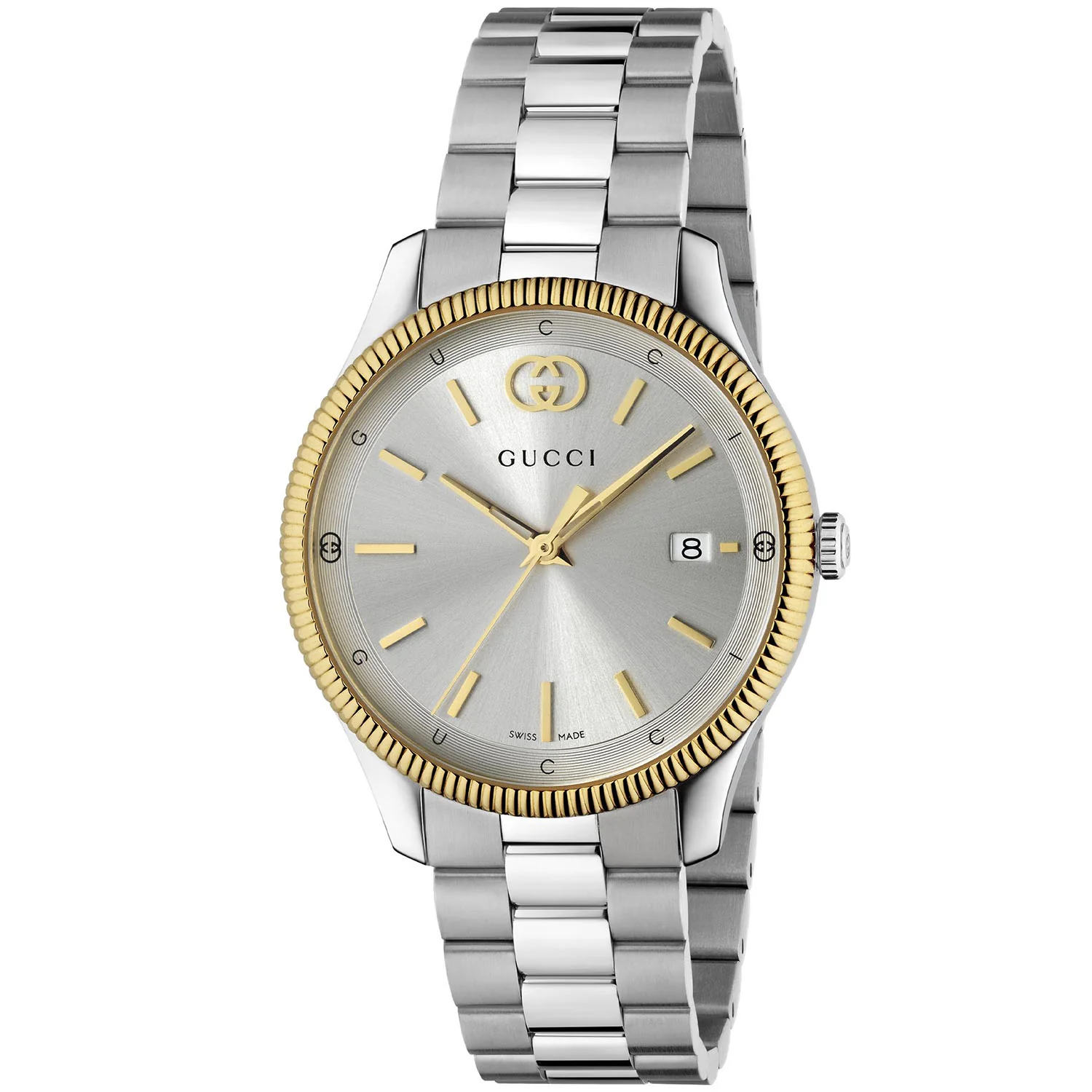 G-Timeless Quartz 38mm Stainless Steel Silver Dial Gold Plated Bezel Bracelet Watch
