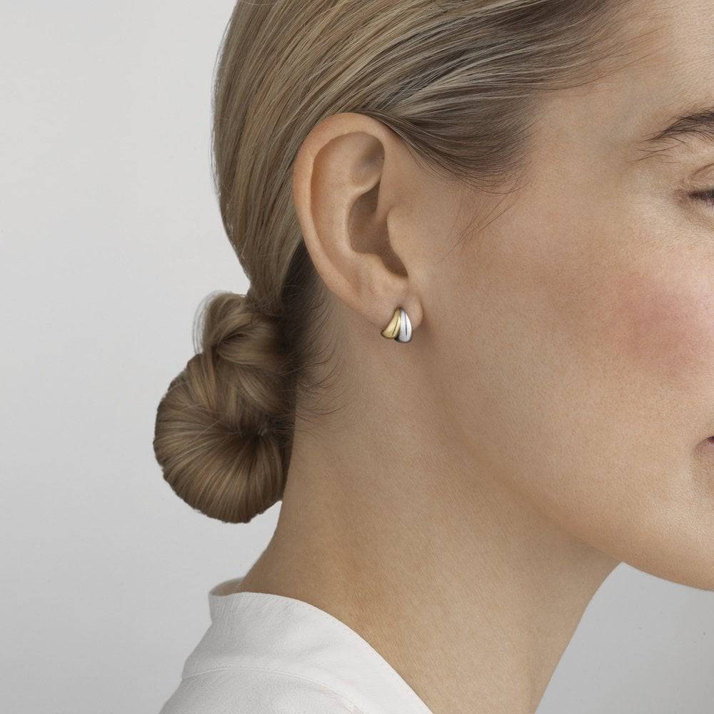 Curve Sterling Silver & 18ct Yellow Gold Small Hoop Stud Earrings - Image 2