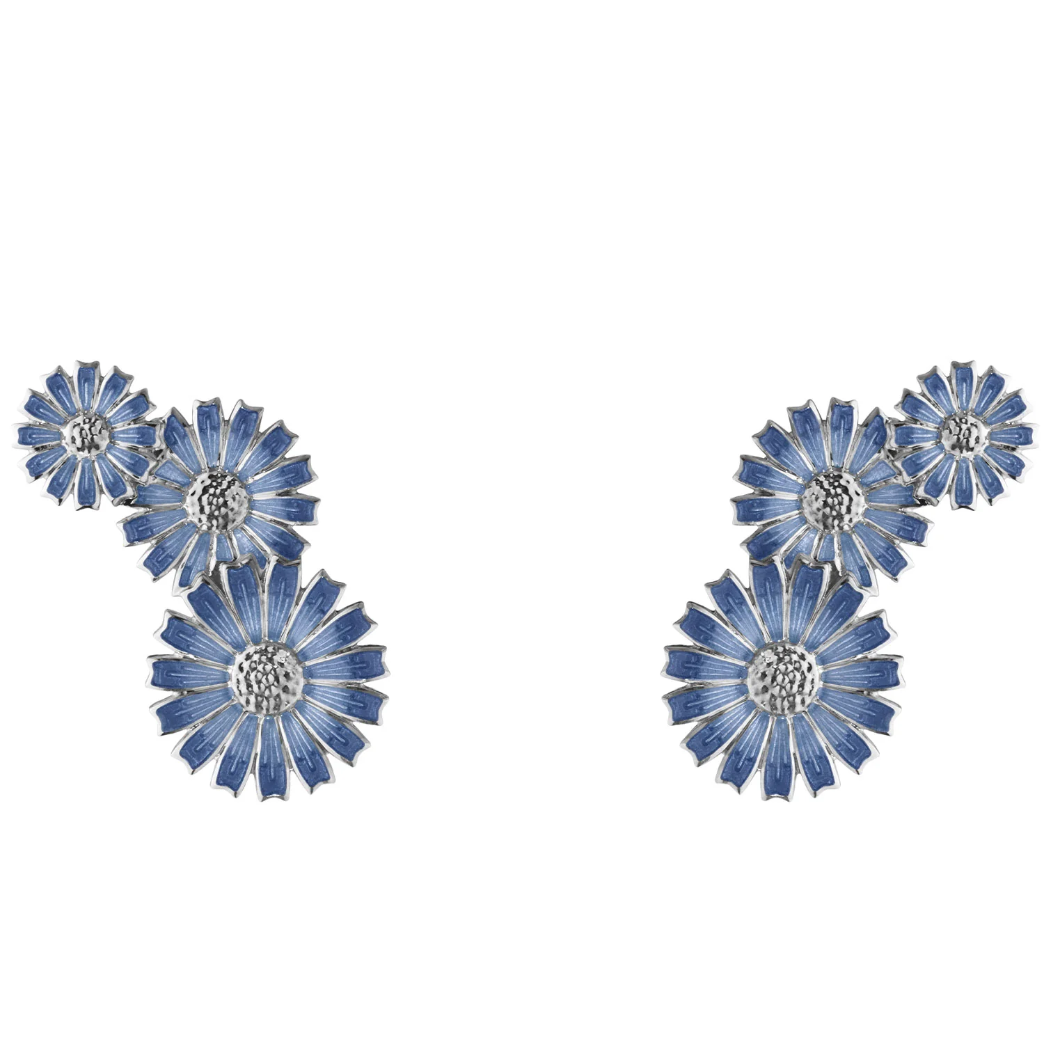 Daisy Silver & Blue Enamel Layered Earrings