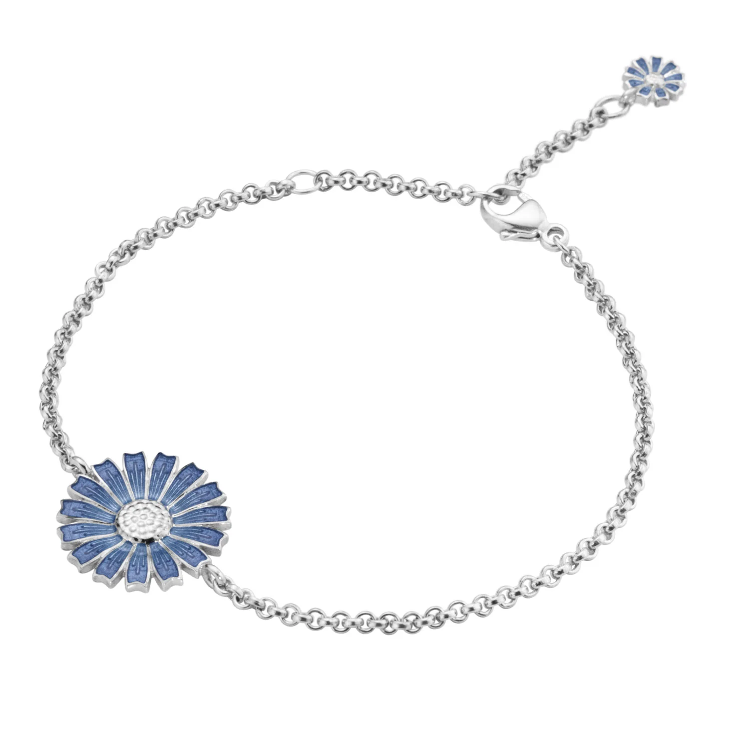 Daisy Silver And Blue Enamel Bracelet