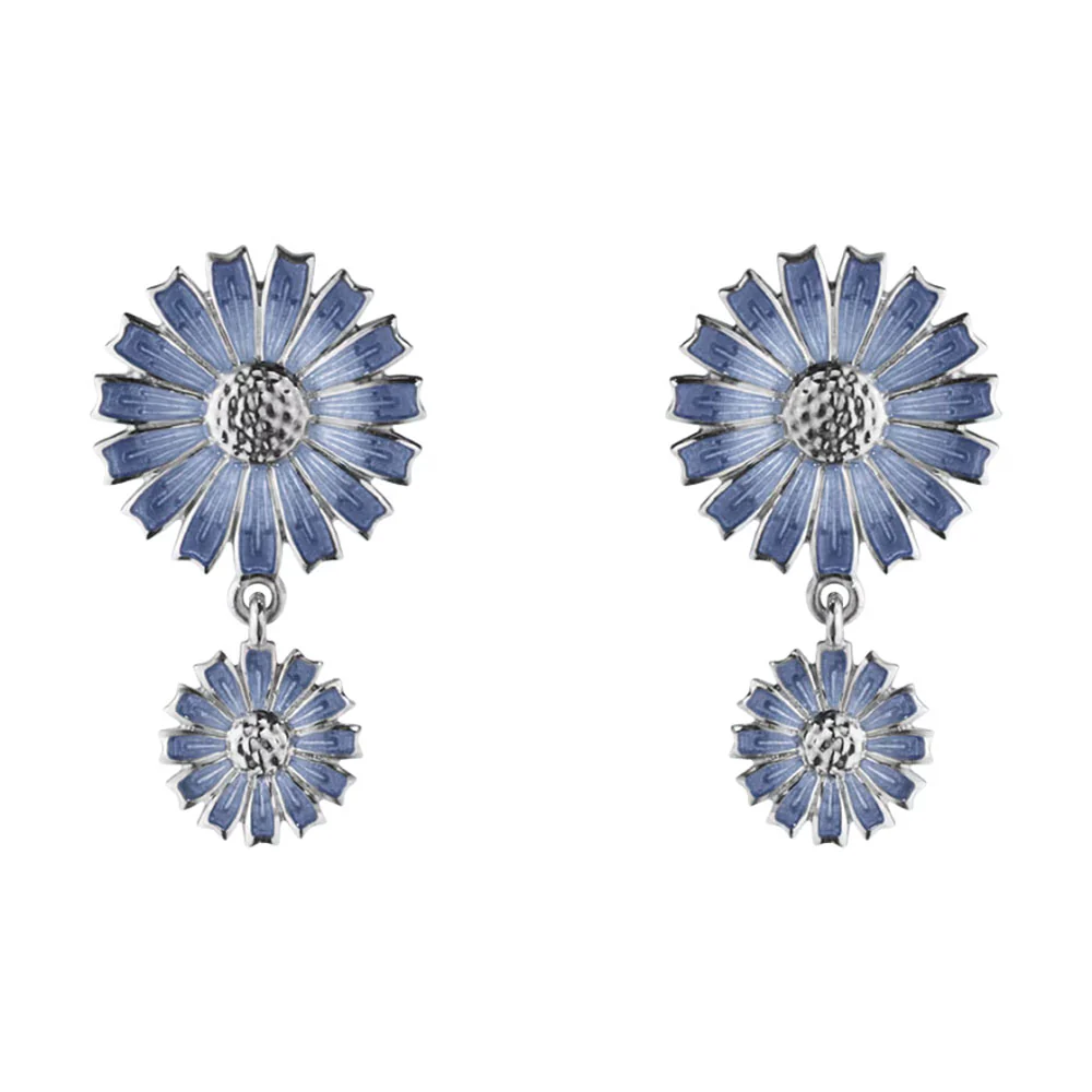 Daisy Silver And Blue Enamel Double Earrings