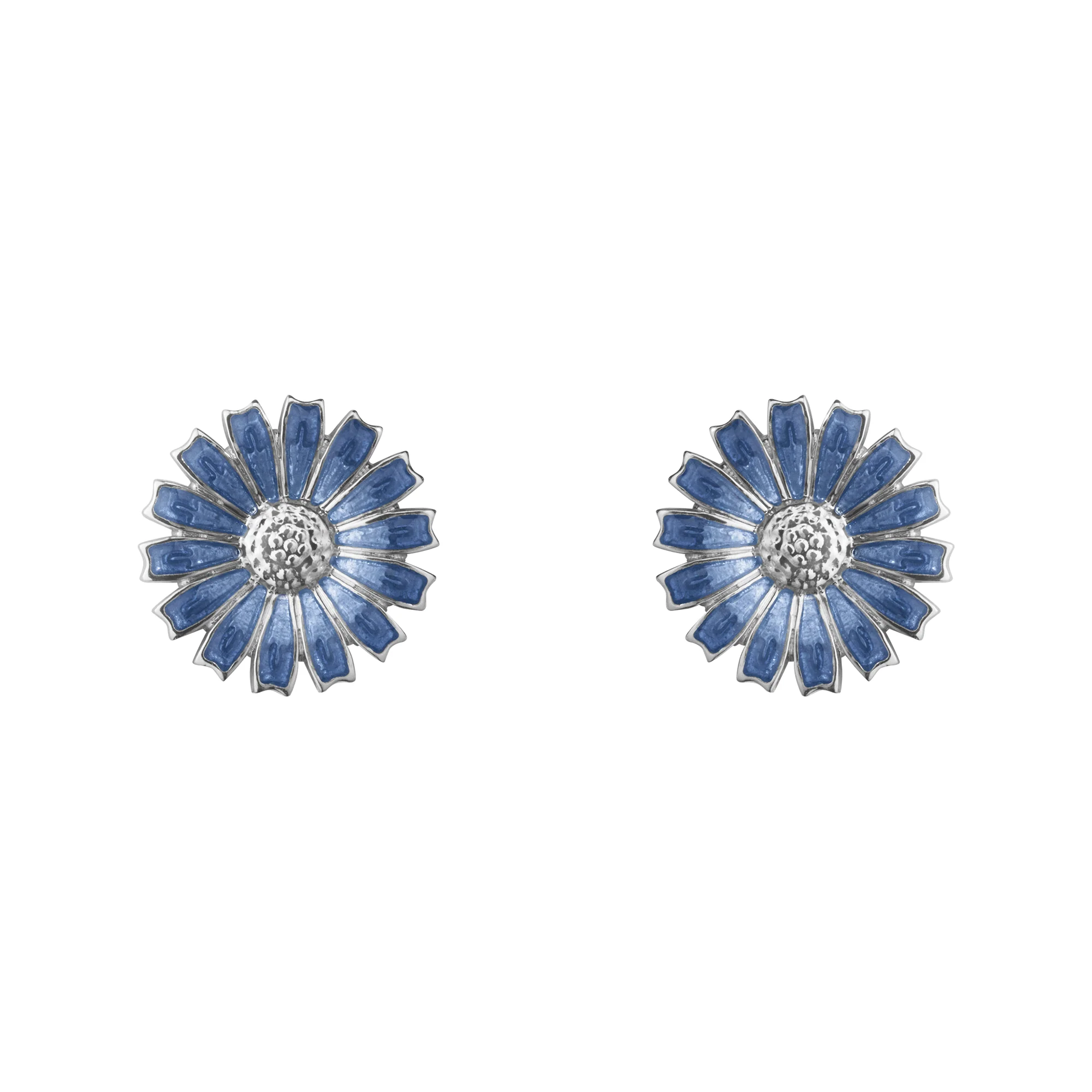 Daisy Silver And Blue Enamel Earrings