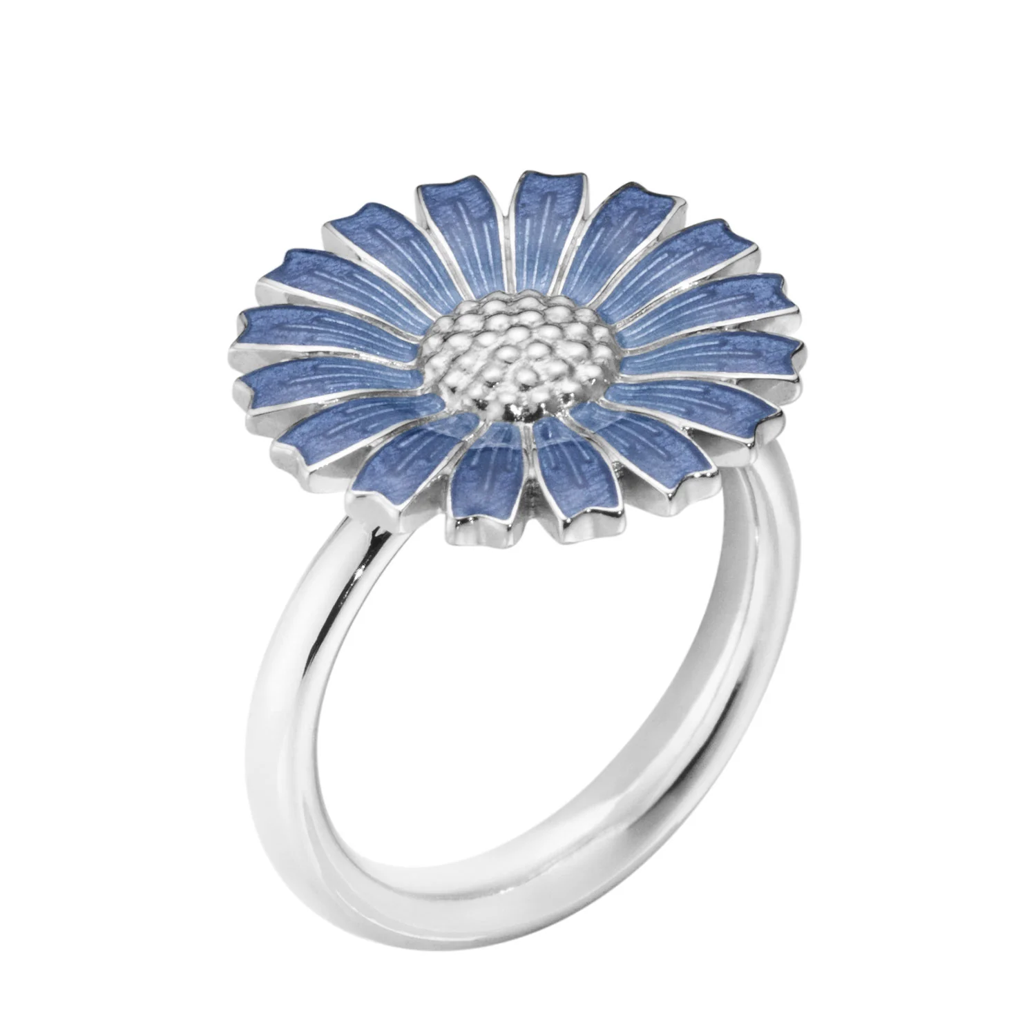 Daisy Silver And Blue Enamel Ring