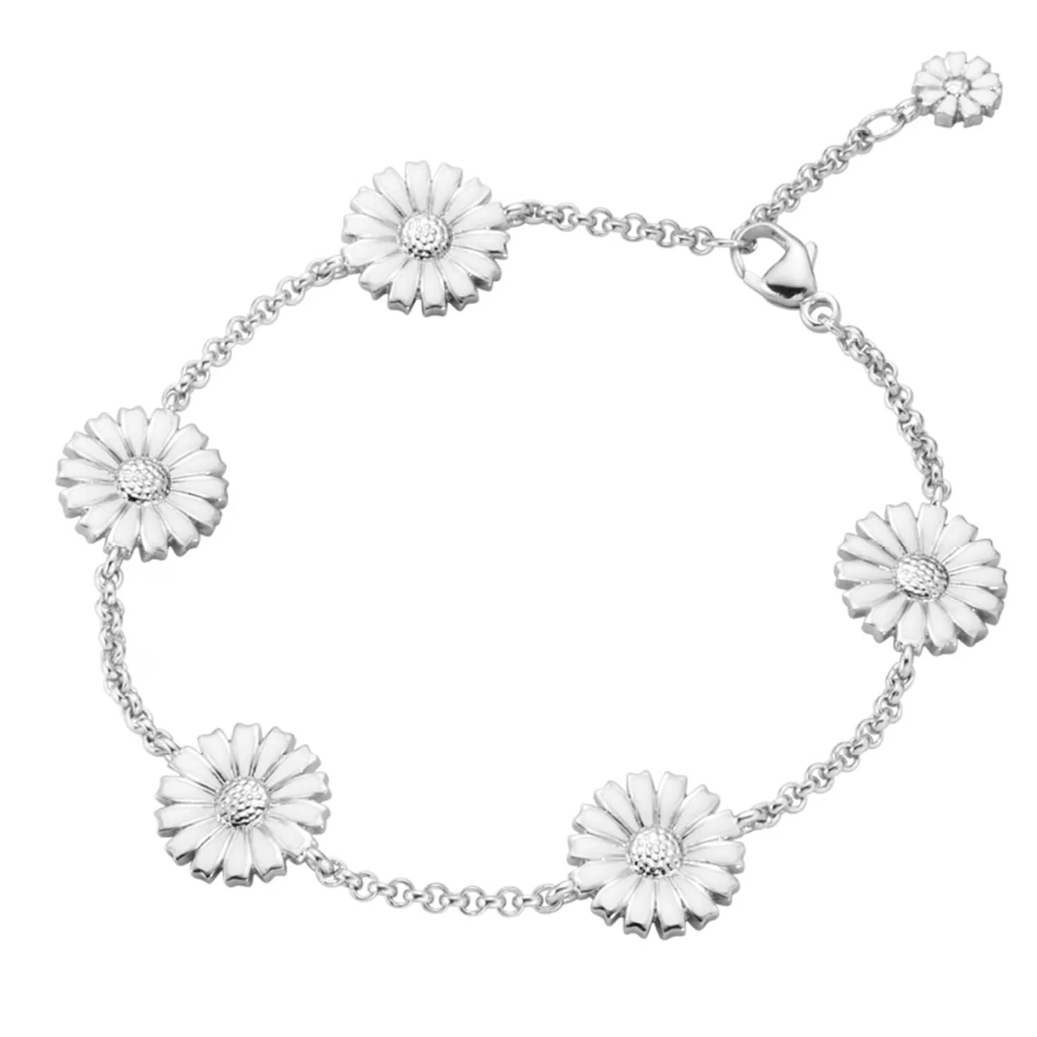 Daisy Silver And White Enamel Bracelet
