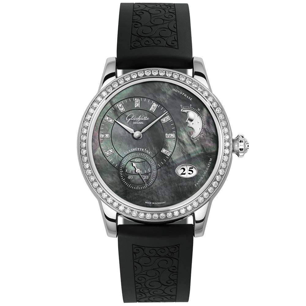PanoMatic Luna 39mm Black Tahiti Mother of Pearl Dial Strap Watch