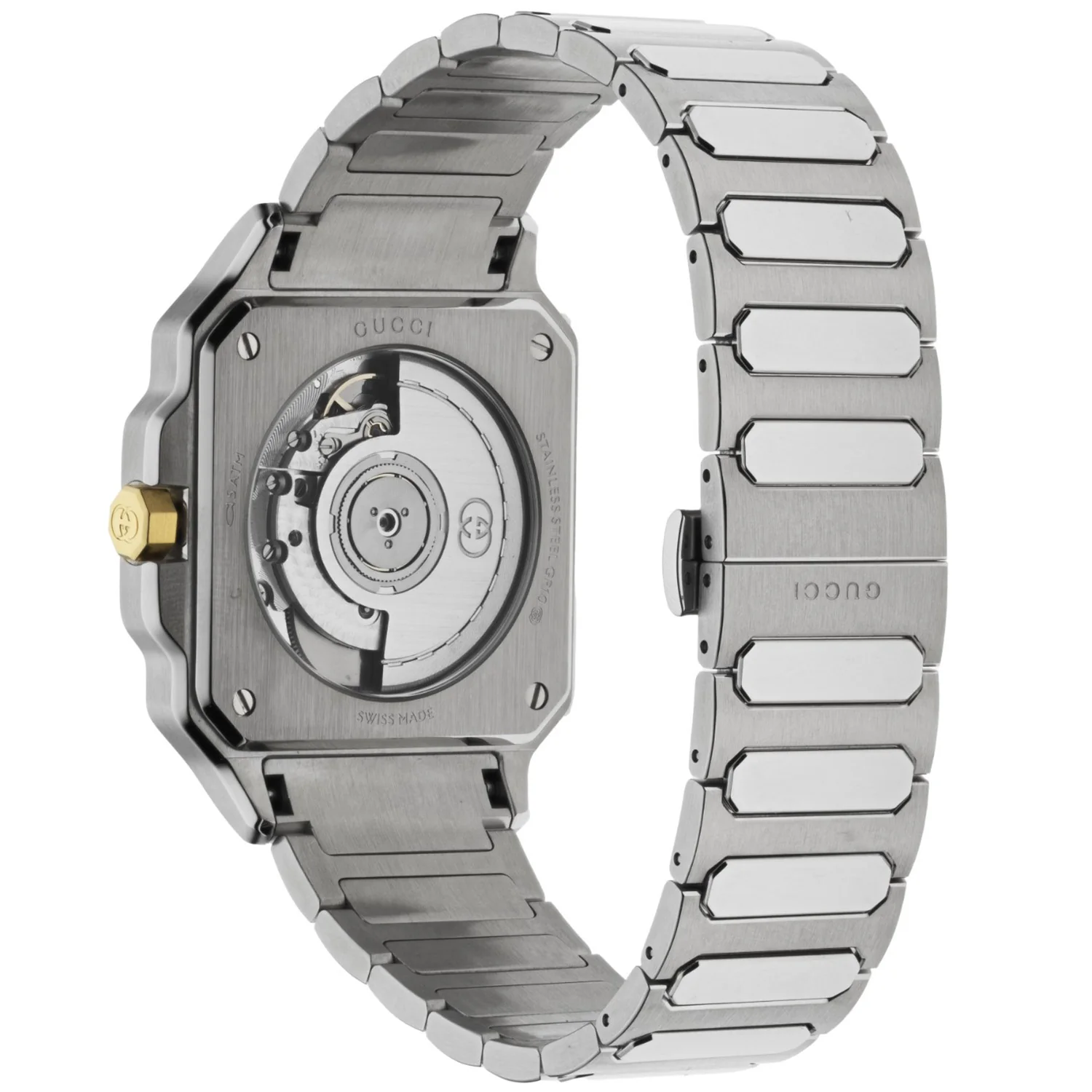 Gucci G-Flat Automatic 36 mm Stainless Steel Silver Dial Gold Plated Bezel Bracelet Watch - Image 2