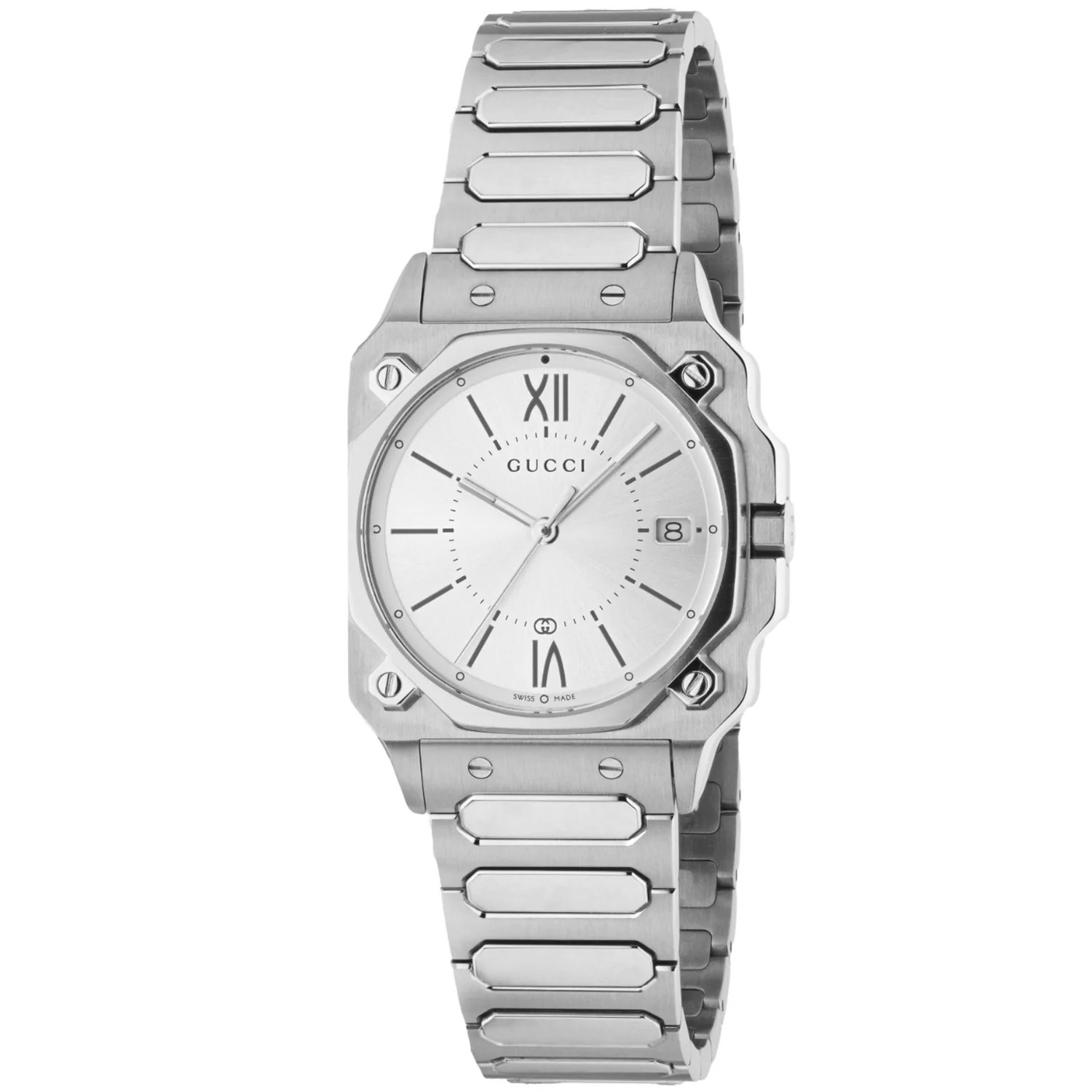 Gucci G-Flat Quartz 30 mm Stainless Steel Silver Dial  Bracelet Watch