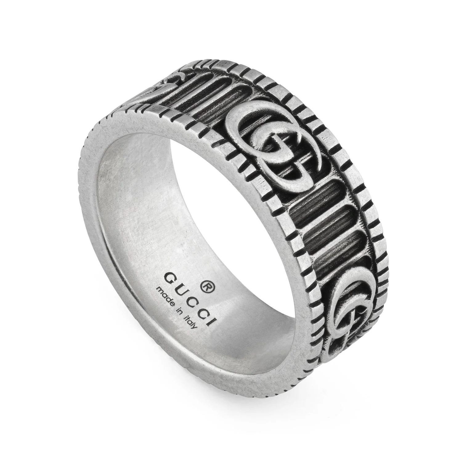 GG Marmont Aged Sterling Silver Double G Motif Ring