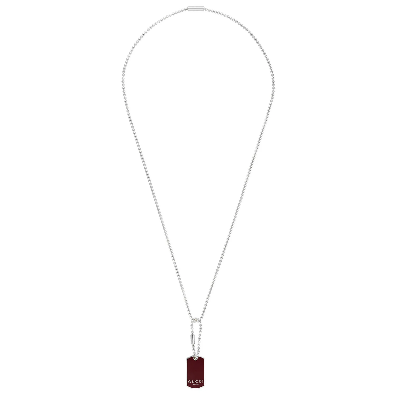 Gucci Trademark Sterling Silver And Red Enamel Dog Tag Necklace