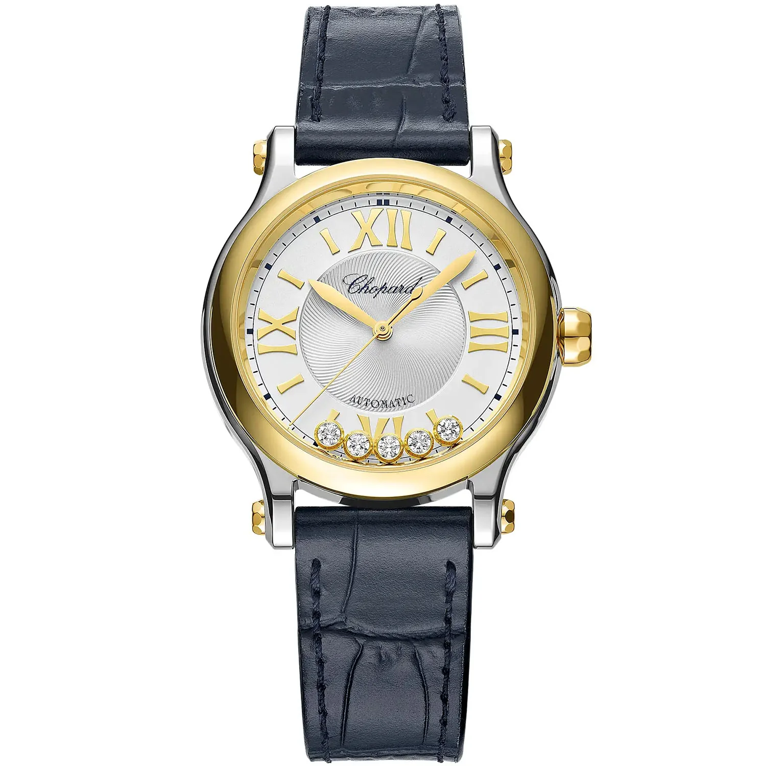 Happy Sport 33mm Silver Dial Automatic Watch Dark Blue Strap