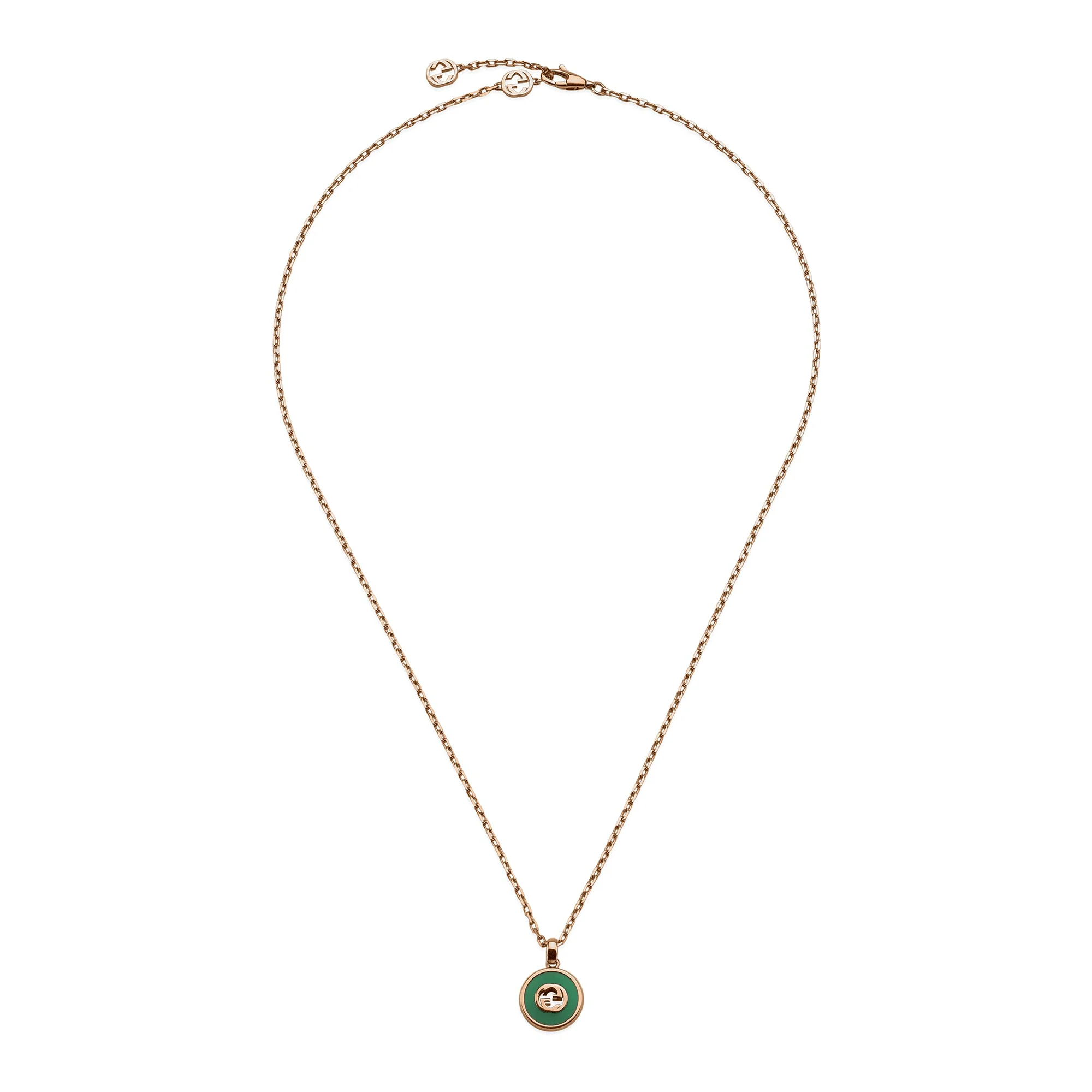 Gucci Interlocking Interlocking 18ct Rose Gold Green Agate Necklace