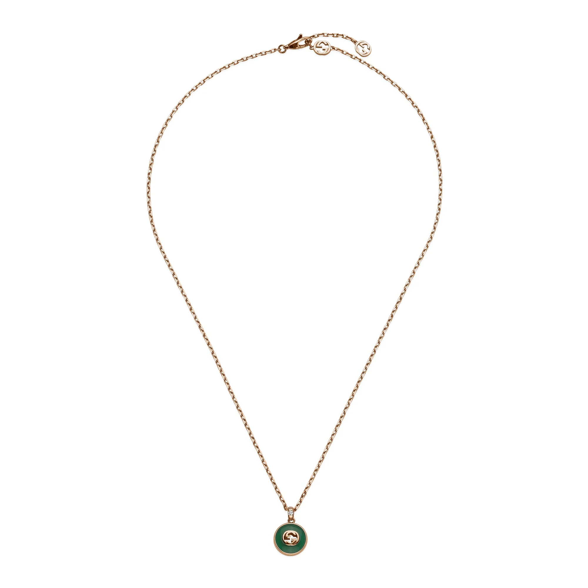 Gucci Interlocking Interlocking 18ct Rose Gold Green Agate Necklace - Image 5