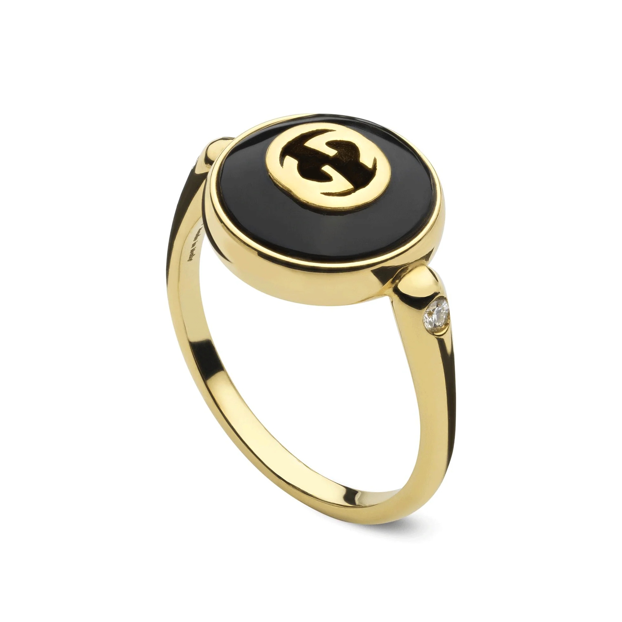 Gucci Interlocking 18ct Yellow Gold Black Onyx Ring