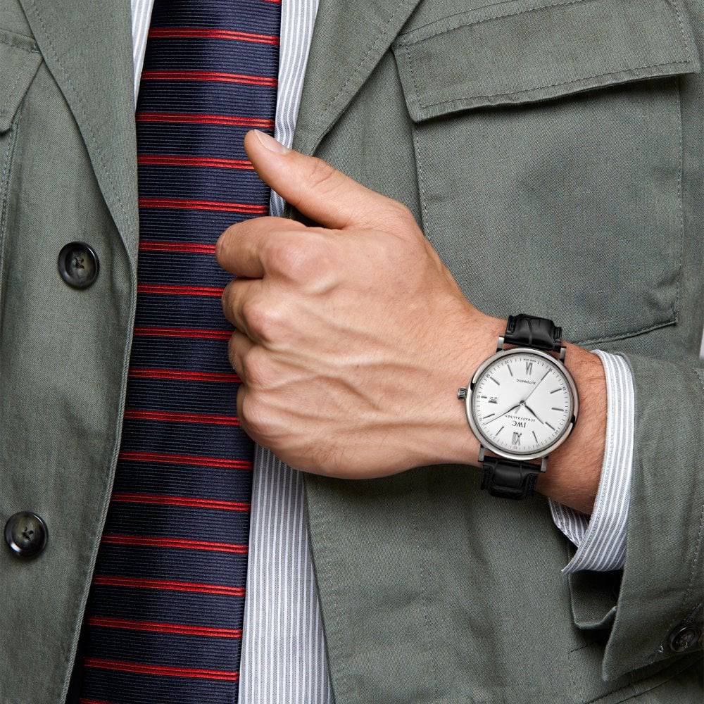 Portofino 40mm Silver Dial Leather Strap Watch - Image 7