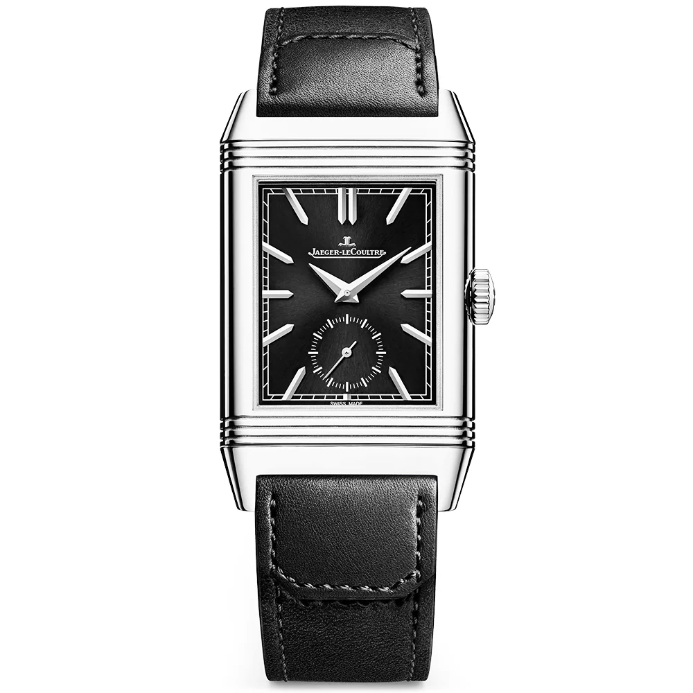 Reverso Tribute Duoface Small Seconds Black Dial Strap Watch