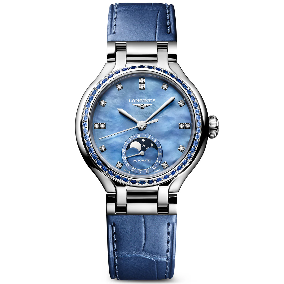 PrimaLuna Moonphase 34mm Steel Automatic Strap Watch