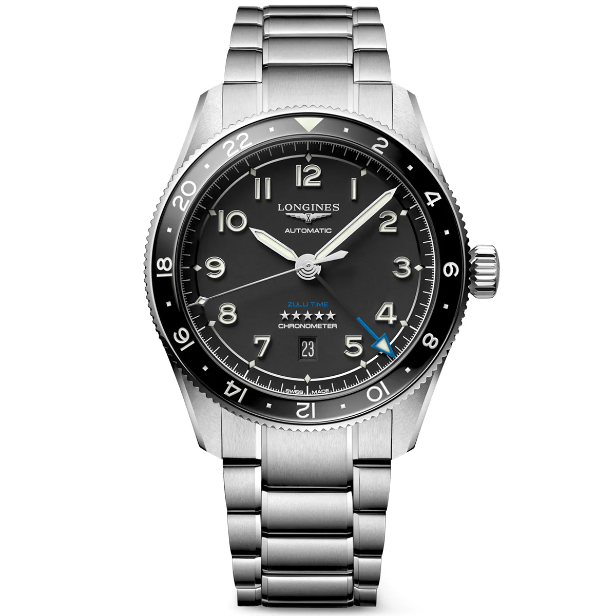 Spirit Zulu Time 42mm Black Dial Automatic Bracelet Watch