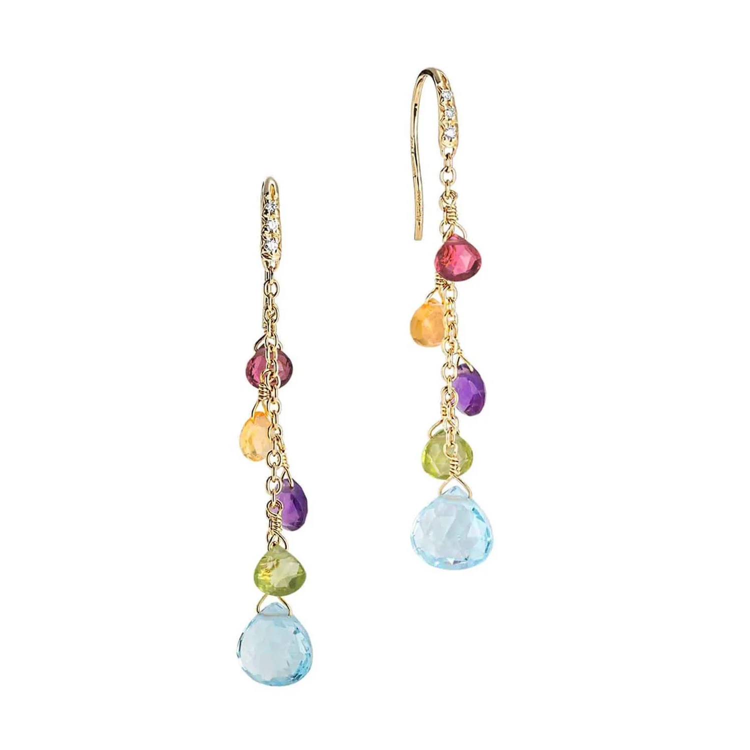 Paradise 18ct Yellow Gold Multicoloured Stone And Diamond Drop Earrings